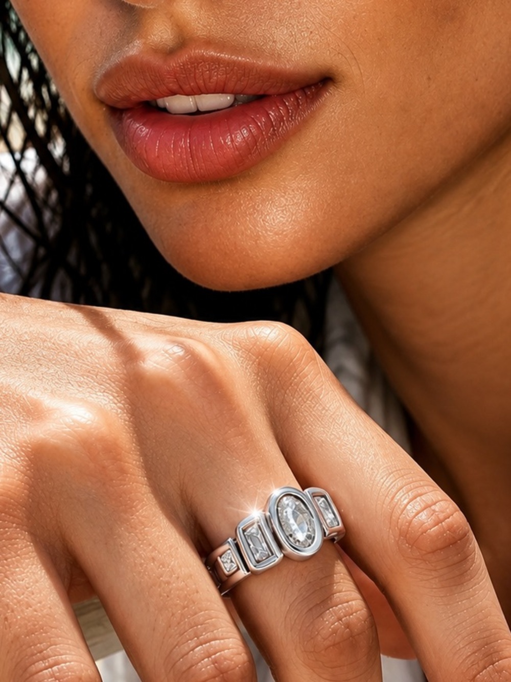 Geometric Clear Zircon Ring silver color - Picture 6 of 9